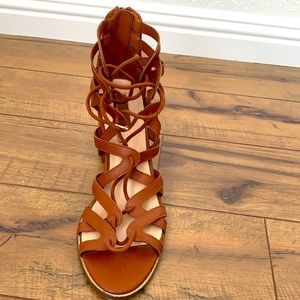 laced up open toed heels